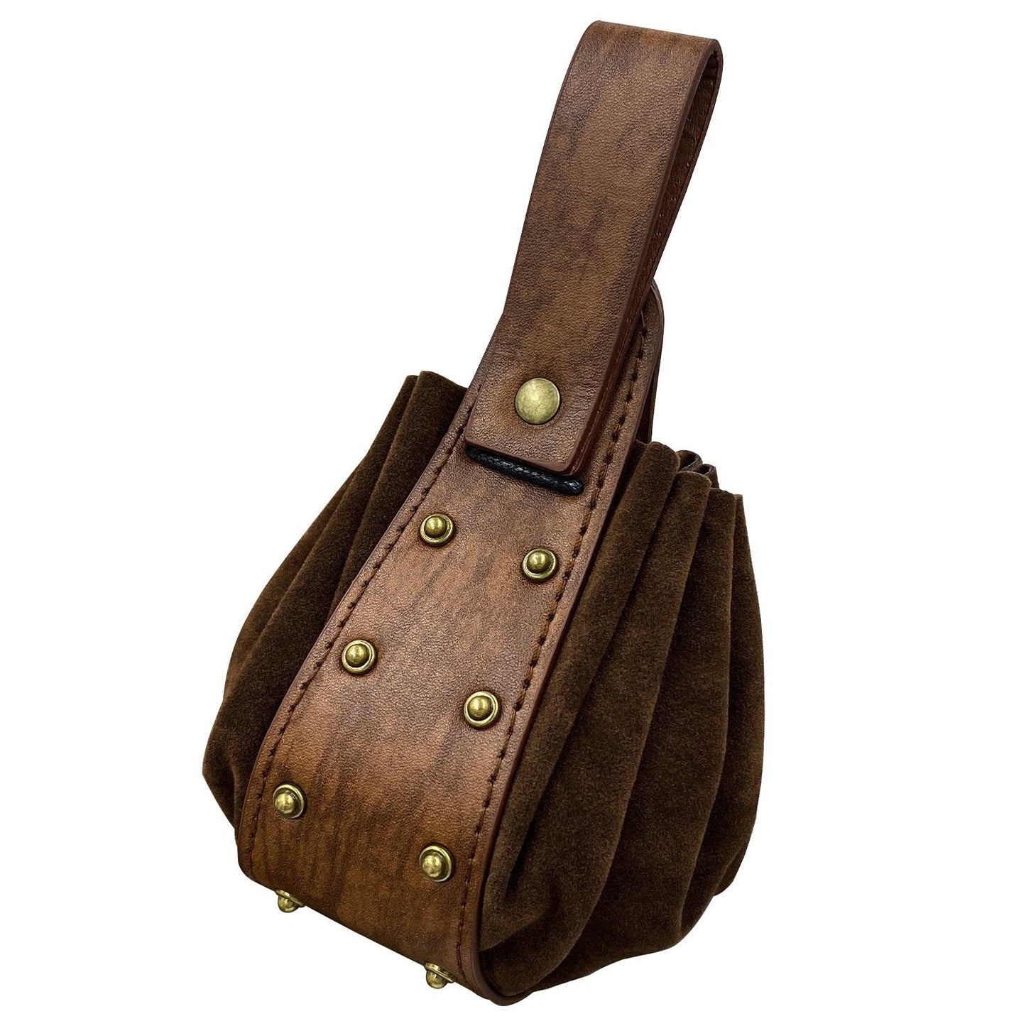 HiiFeuer Vintage Medieval Faux Leather Drawstring Pouch, Middle Ages Portable Coin Purse, Rivets Belt Pouch Dice Bag For LARP Ren Faire