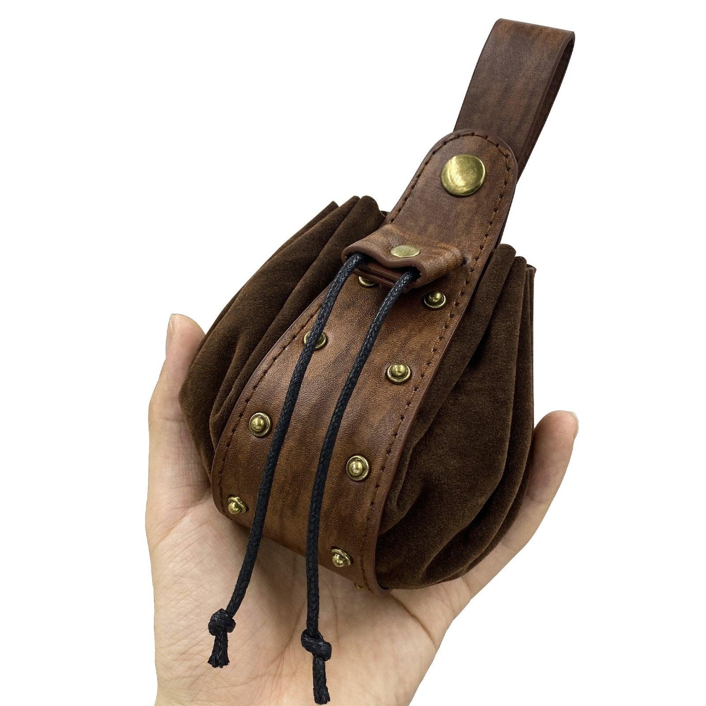 HiiFeuer Vintage Medieval Faux Leather Drawstring Pouch, Middle Ages Portable Coin Purse, Rivets Belt Pouch Dice Bag For LARP Ren Faire