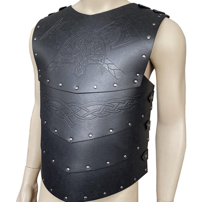 HiiFeuer Viking Faux Leather Embossed Chest Armor, Retro Medieval Knight Leather Armor for LARP/Cosplay
