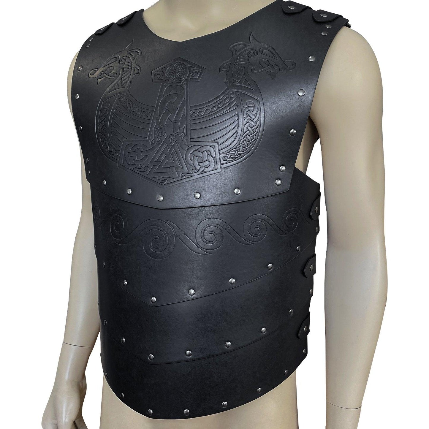 HiiFeuer Viking Faux Leather Embossed Chest Armor, Retro Medieval Knight Leather Armor for LARP/Cosplay