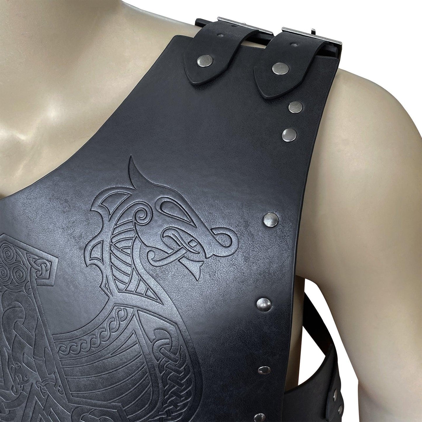 HiiFeuer Viking Faux Leather Embossed Chest Armor, Retro Medieval Knight Leather Armor for LARP/Cosplay