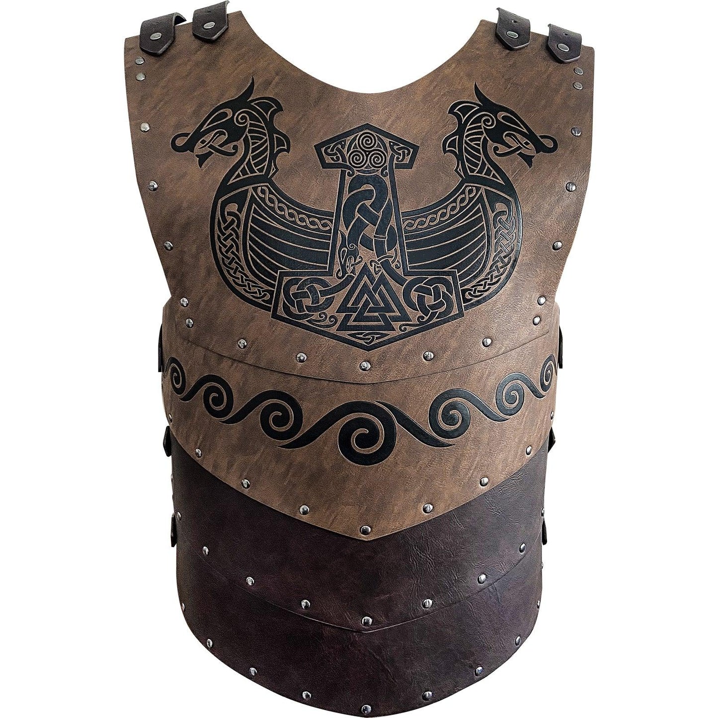 HiiFeuer Viking Faux Leather Embossed Chest Armor, Retro Medieval Knight Leather Armor for LARP/Cosplay