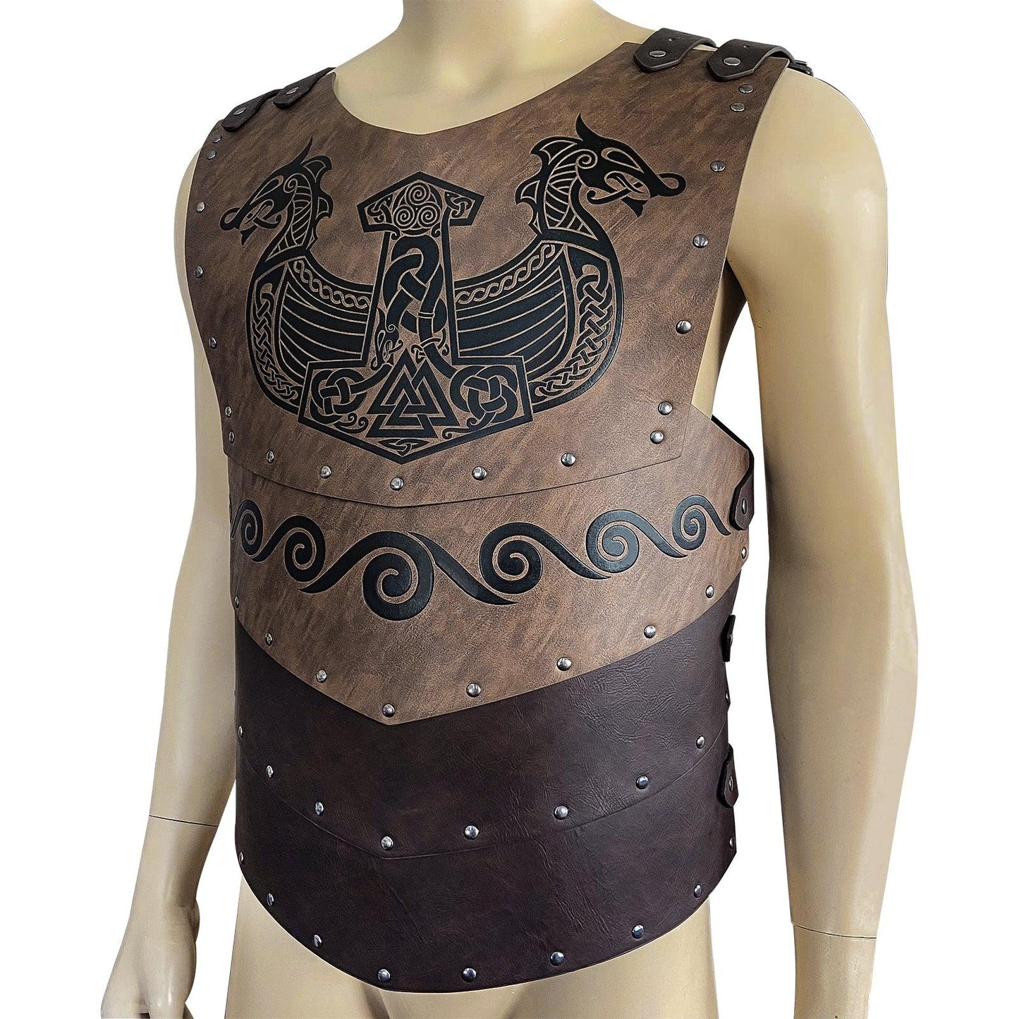 HiiFeuer Viking Faux Leather Embossed Chest Armor, Retro Medieval Knight Leather Armor for LARP/Cosplay