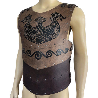 HiiFeuer Viking Faux Leather Embossed Chest Armor, Retro Medieval Knight Leather Armor for LARP/Cosplay