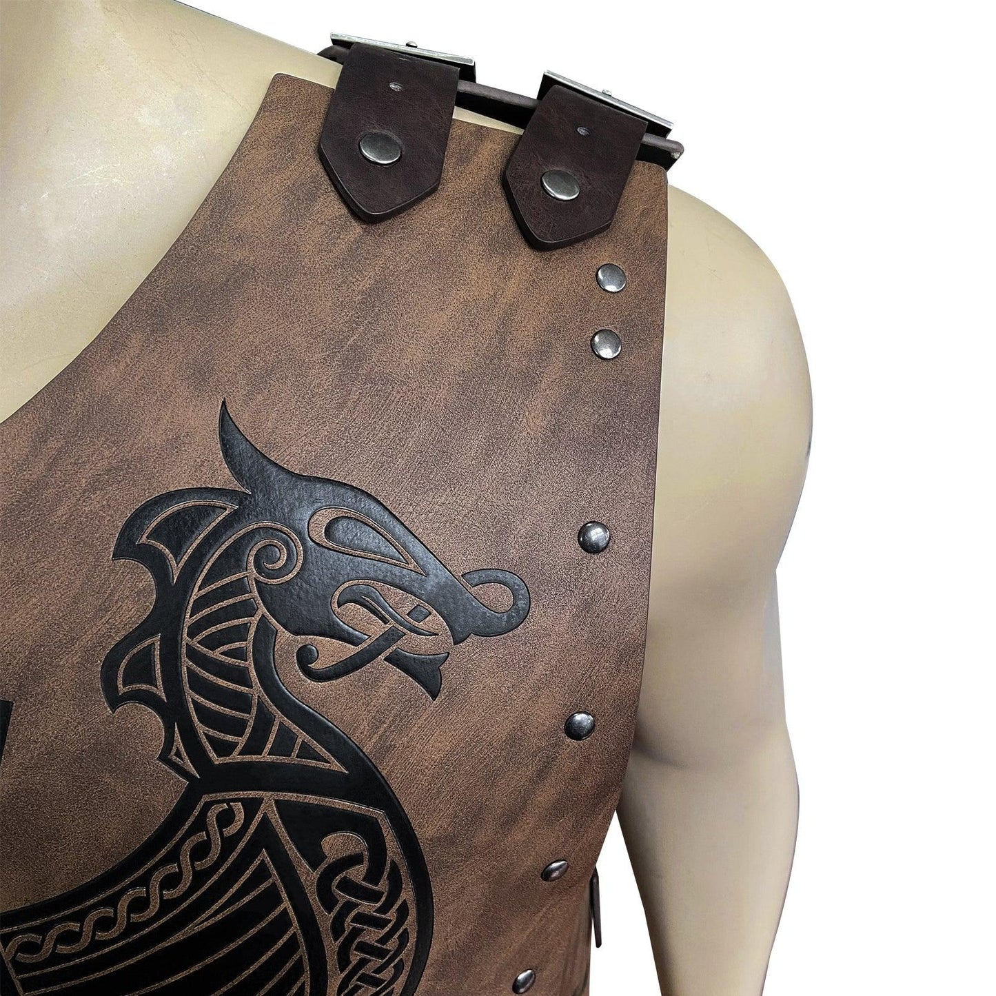 HiiFeuer Viking Faux Leather Embossed Chest Armor, Retro Medieval Knight Leather Armor for LARP/Cosplay