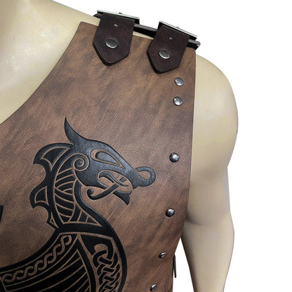 HiiFeuer Viking Faux Leather Embossed Chest Armor, Retro Medieval Knight Leather Armor for LARP/Cosplay
