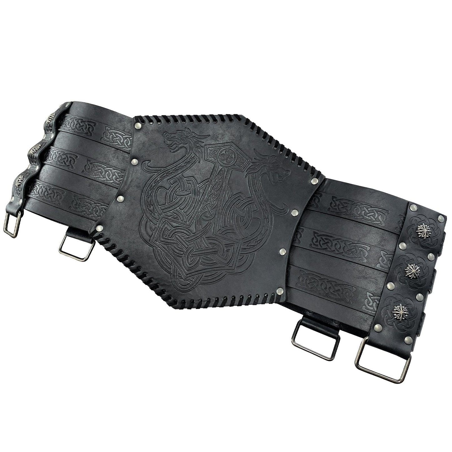 HiiFeuer Viking Embossed Waist Armor, Norse Faux Leather Wide Belt, Medieval Knight Corset Belt for LARP Costume
