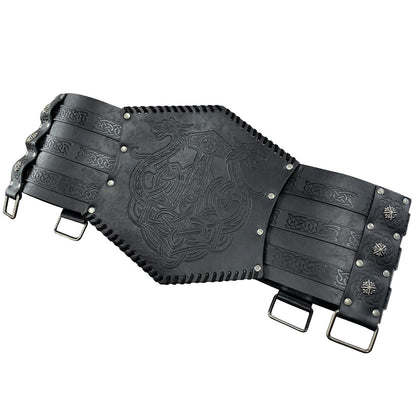 HiiFeuer Viking Embossed Waist Armor, Norse Faux Leather Wide Belt, Medieval Knight Corset Belt for LARP Costume