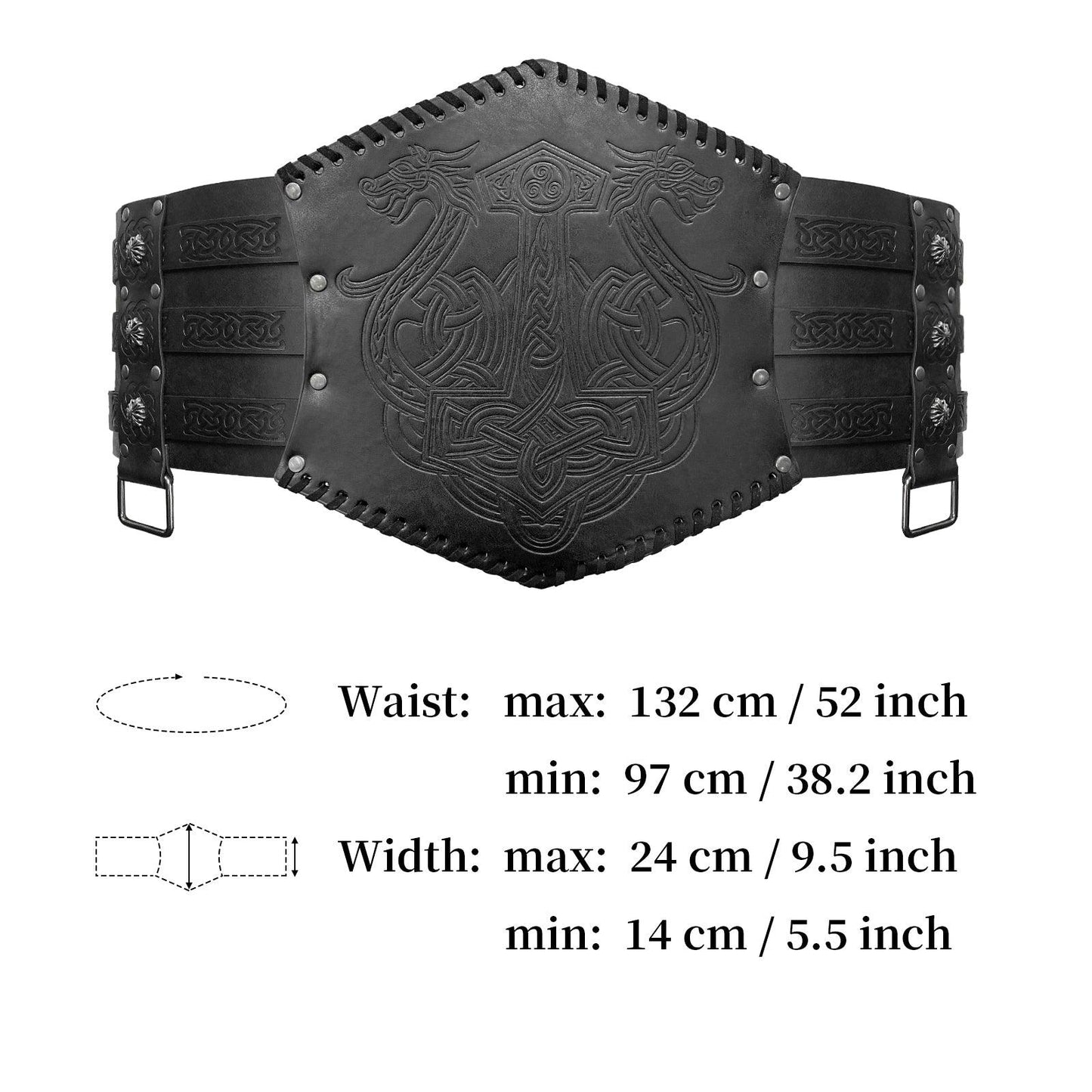 HiiFeuer Viking Embossed Waist Armor, Norse Faux Leather Wide Belt, Medieval Knight Corset Belt for LARP Costume