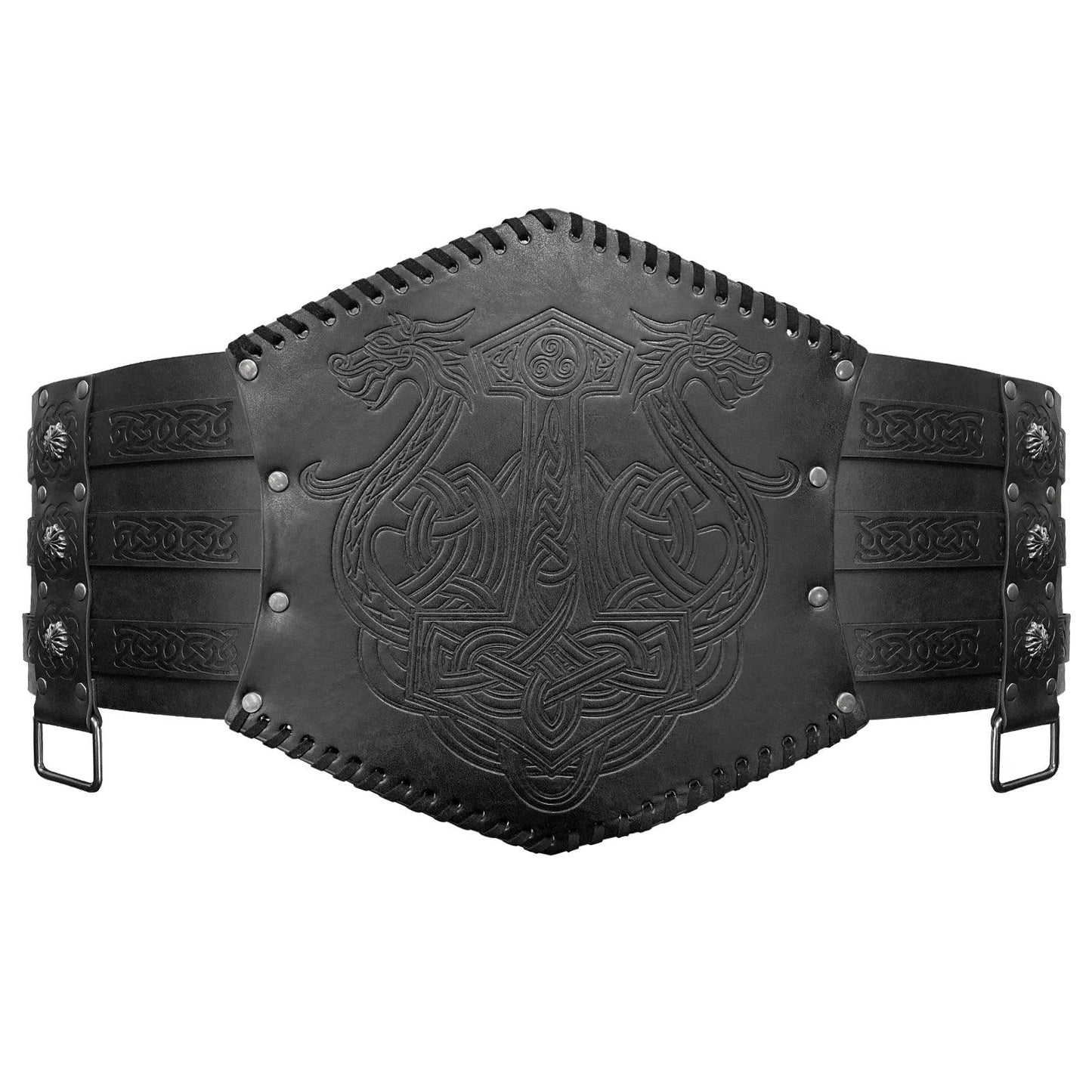 HiiFeuer Viking Embossed Waist Armor, Norse Faux Leather Wide Belt, Medieval Knight Corset Belt for LARP Costume