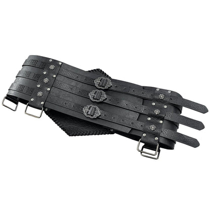 HiiFeuer Viking Embossed Waist Armor, Norse Faux Leather Wide Belt, Medieval Knight Corset Belt for LARP Costume