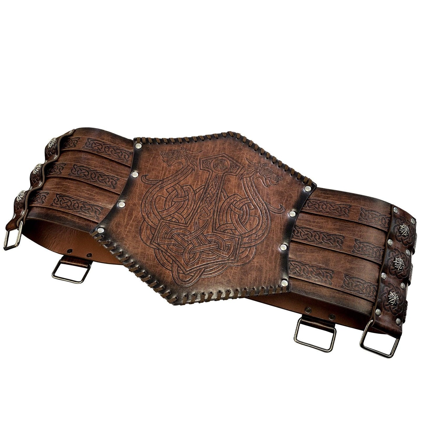 HiiFeuer Viking Embossed Waist Armor, Norse Faux Leather Wide Belt, Medieval Knight Corset Belt for LARP Costume