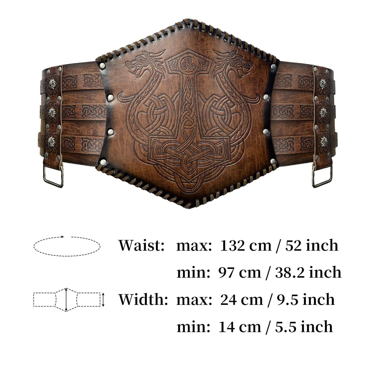 HiiFeuer Viking Embossed Waist Armor, Norse Faux Leather Wide Belt, Medieval Knight Corset Belt for LARP Costume