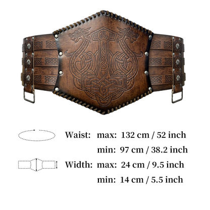 HiiFeuer Viking Embossed Waist Armor, Norse Faux Leather Wide Belt, Medieval Knight Corset Belt for LARP Costume