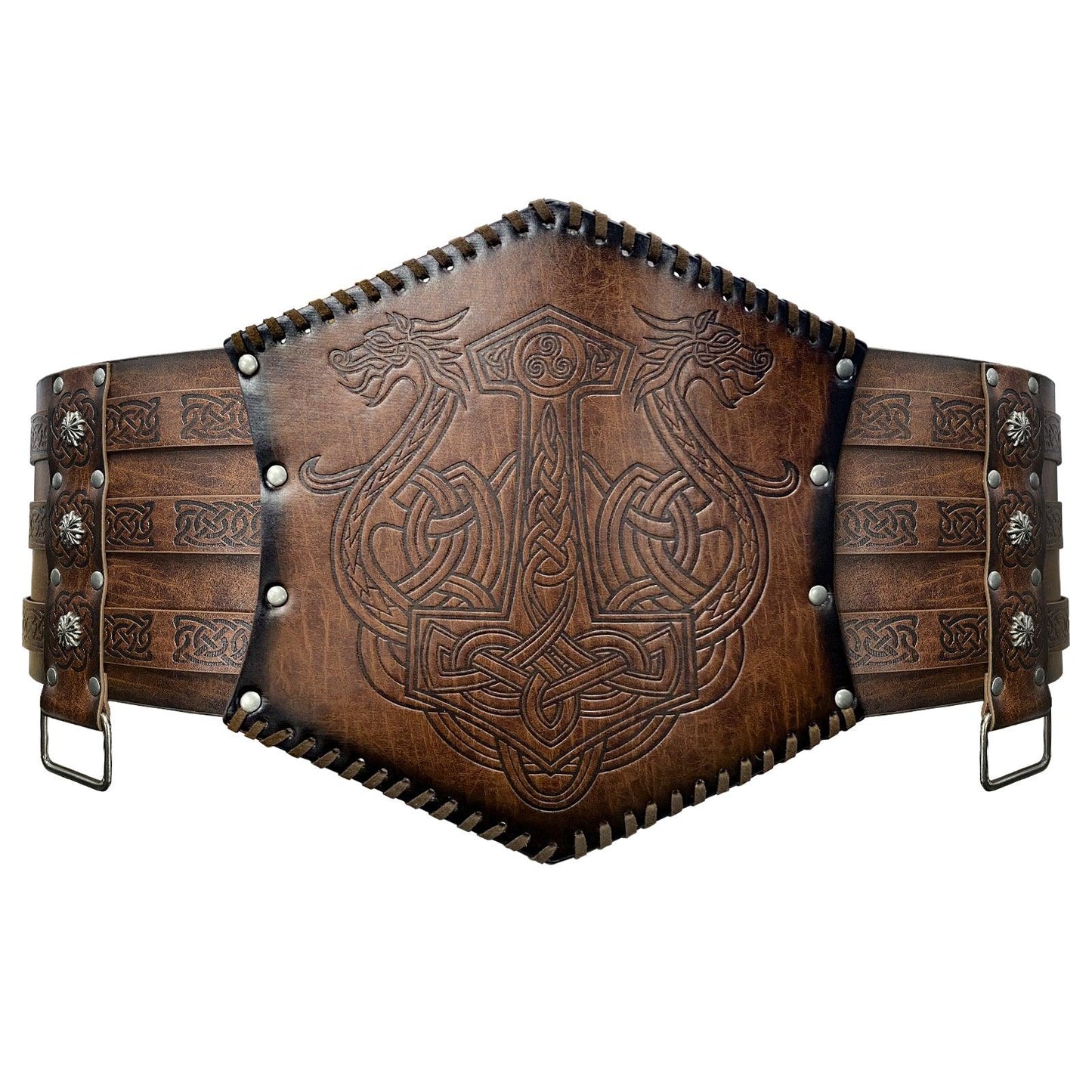 HiiFeuer Viking Embossed Waist Armor, Norse Faux Leather Wide Belt, Medieval Knight Corset Belt for LARP Costume