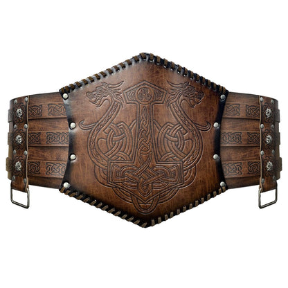 HiiFeuer Viking Embossed Waist Armor, Norse Faux Leather Wide Belt, Medieval Knight Corset Belt for LARP Costume