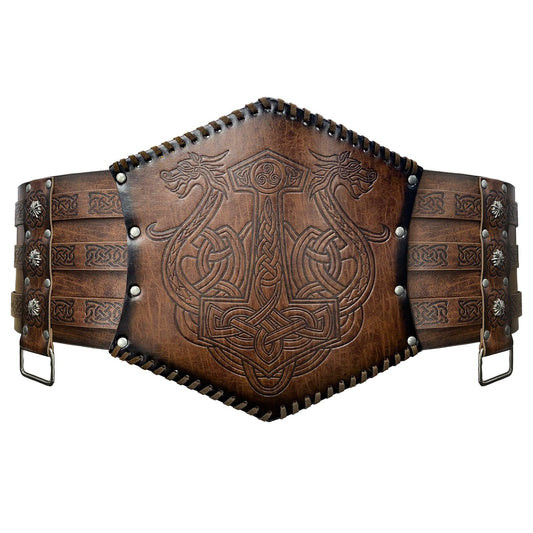 HiiFeuer Viking Embossed Waist Armor, Norse Faux Leather Wide Belt, Medieval Knight Corset Belt for LARP Costume