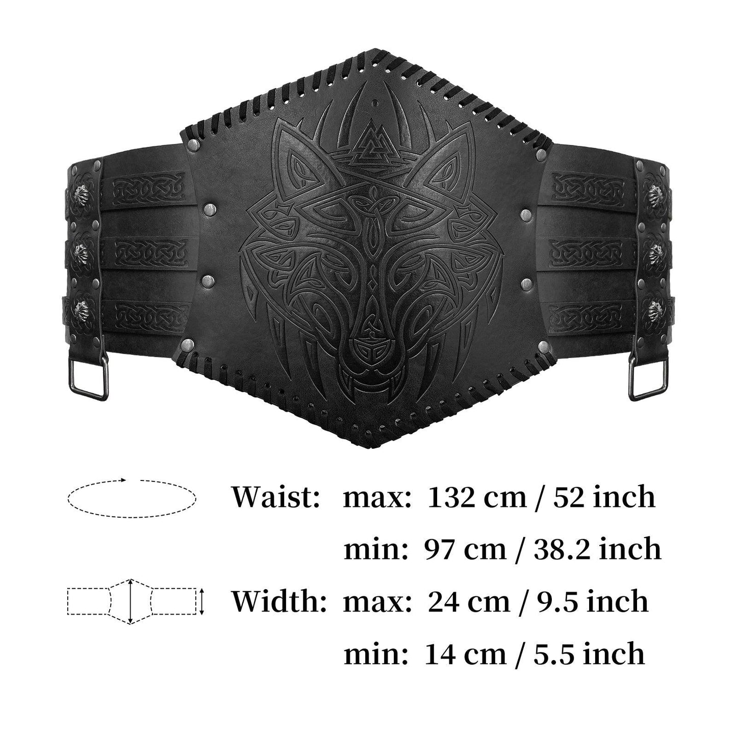HiiFeuer Viking Embossed Waist Armor, Norse Faux Leather Wide Belt, Medieval Knight Corset Belt for LARP Costume