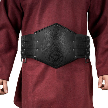 HiiFeuer Viking Embossed Waist Armor, Norse Faux Leather Wide Belt, Medieval Knight Corset Belt for LARP Costume