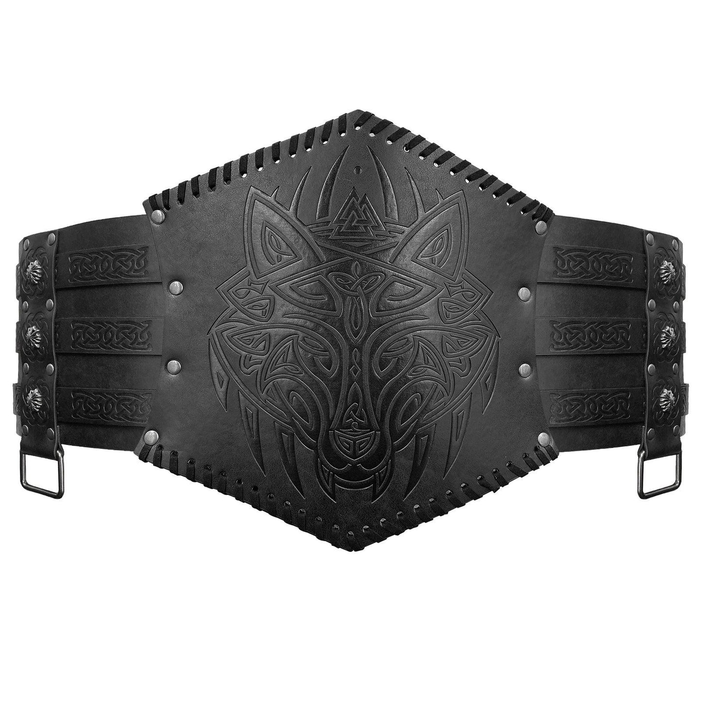 HiiFeuer Viking Embossed Waist Armor, Norse Faux Leather Wide Belt, Medieval Knight Corset Belt for LARP Costume