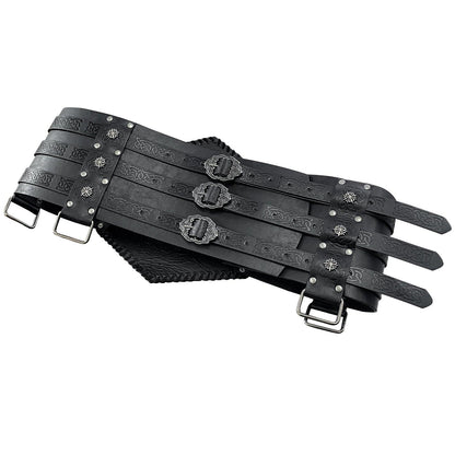 HiiFeuer Viking Embossed Waist Armor, Norse Faux Leather Wide Belt, Medieval Knight Corset Belt for LARP Costume