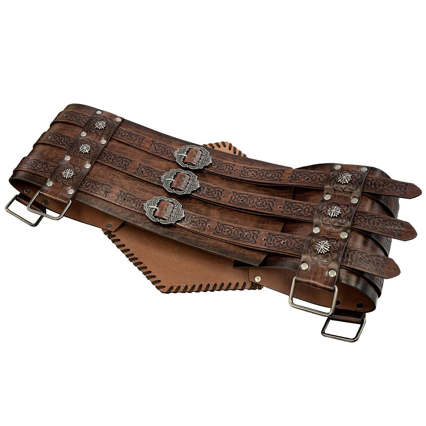 HiiFeuer Viking Embossed Waist Armor, Norse Faux Leather Wide Belt, Medieval Knight Corset Belt for LARP Costume