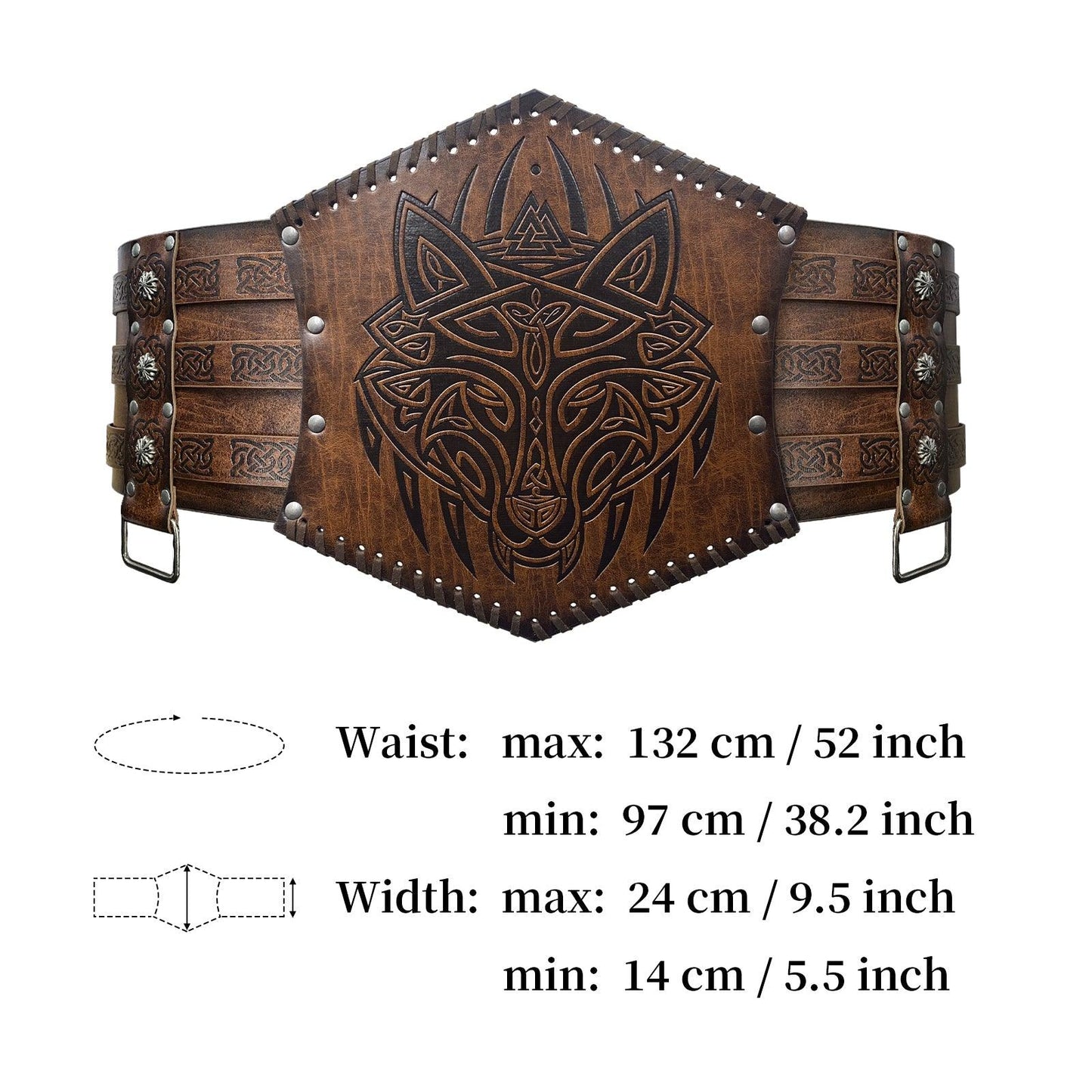 HiiFeuer Viking Embossed Waist Armor, Norse Faux Leather Wide Belt, Medieval Knight Corset Belt for LARP Costume