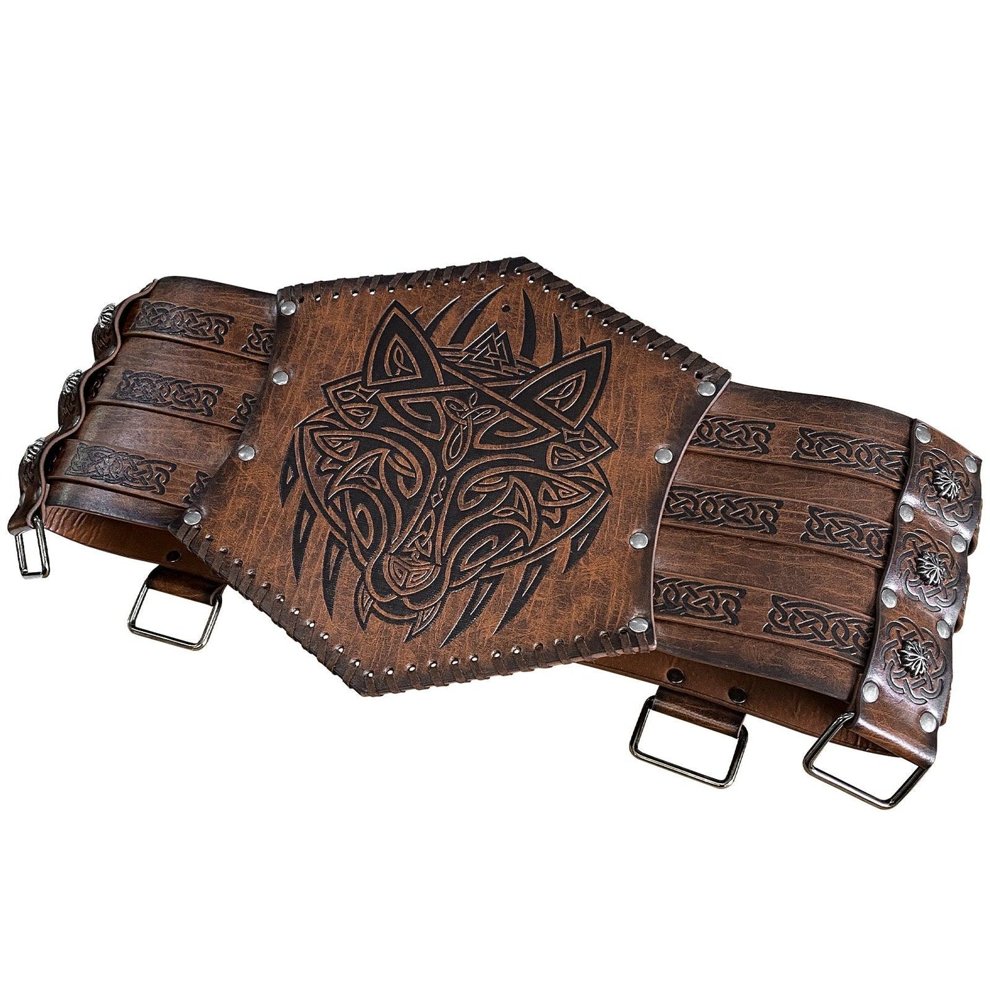 HiiFeuer Viking Embossed Waist Armor, Norse Faux Leather Wide Belt, Medieval Knight Corset Belt for LARP Costume