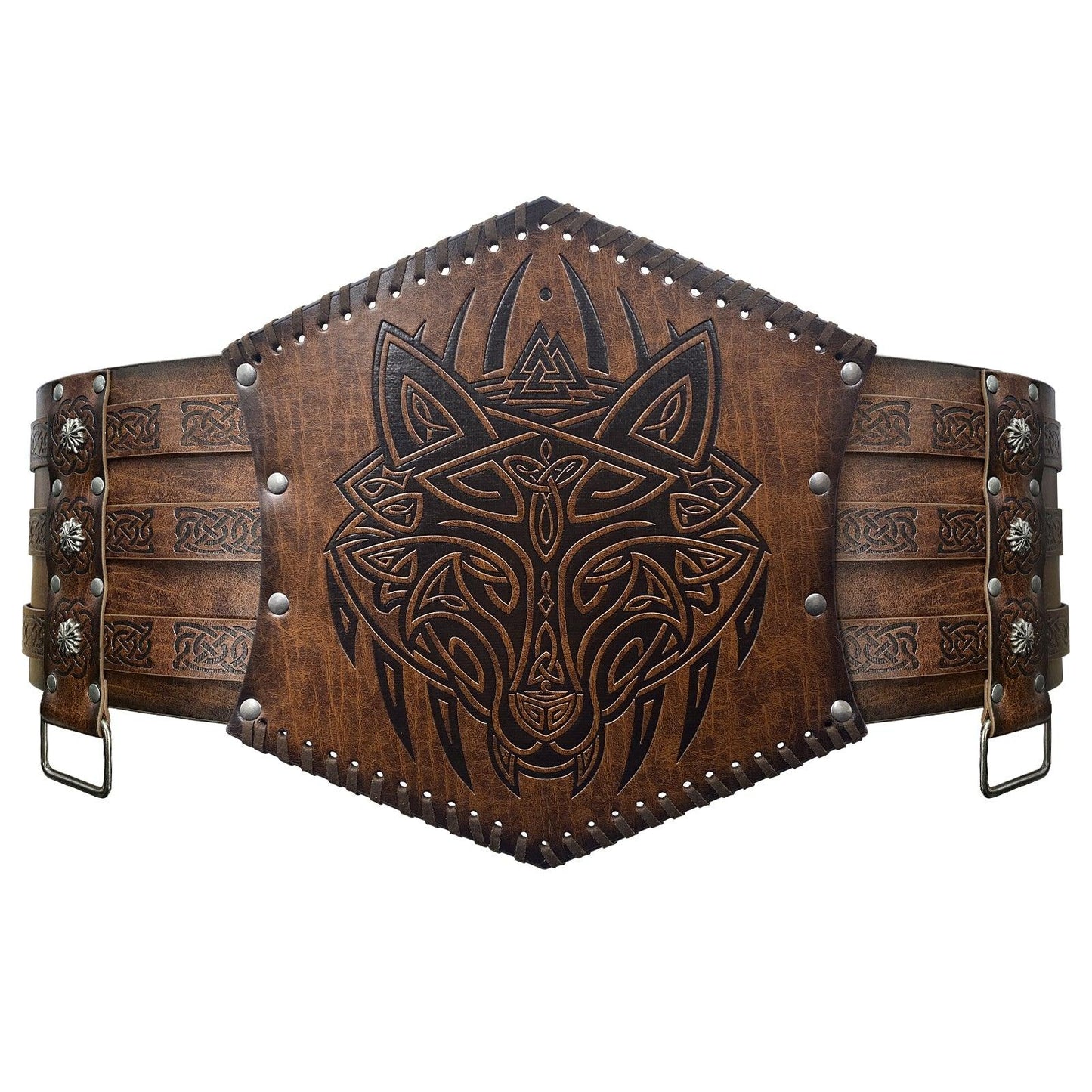 HiiFeuer Viking Embossed Waist Armor, Norse Faux Leather Wide Belt, Medieval Knight Corset Belt for LARP Costume