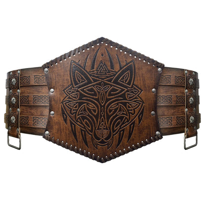 HiiFeuer Viking Embossed Waist Armor, Norse Faux Leather Wide Belt, Medieval Knight Corset Belt for LARP Costume