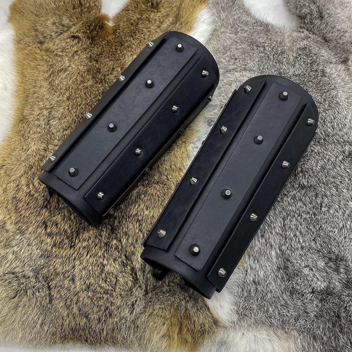 HiiFeuer Medieval Brigandine Arm Guards, Mercenary Faux Leather Gauntlet, Vintage Renaissance Knight Arm Bracers