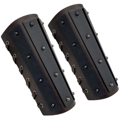 HiiFeuer Medieval Brigandine Arm Guards, Mercenary Faux Leather Gauntlet, Vintage Renaissance Knight Arm Bracers