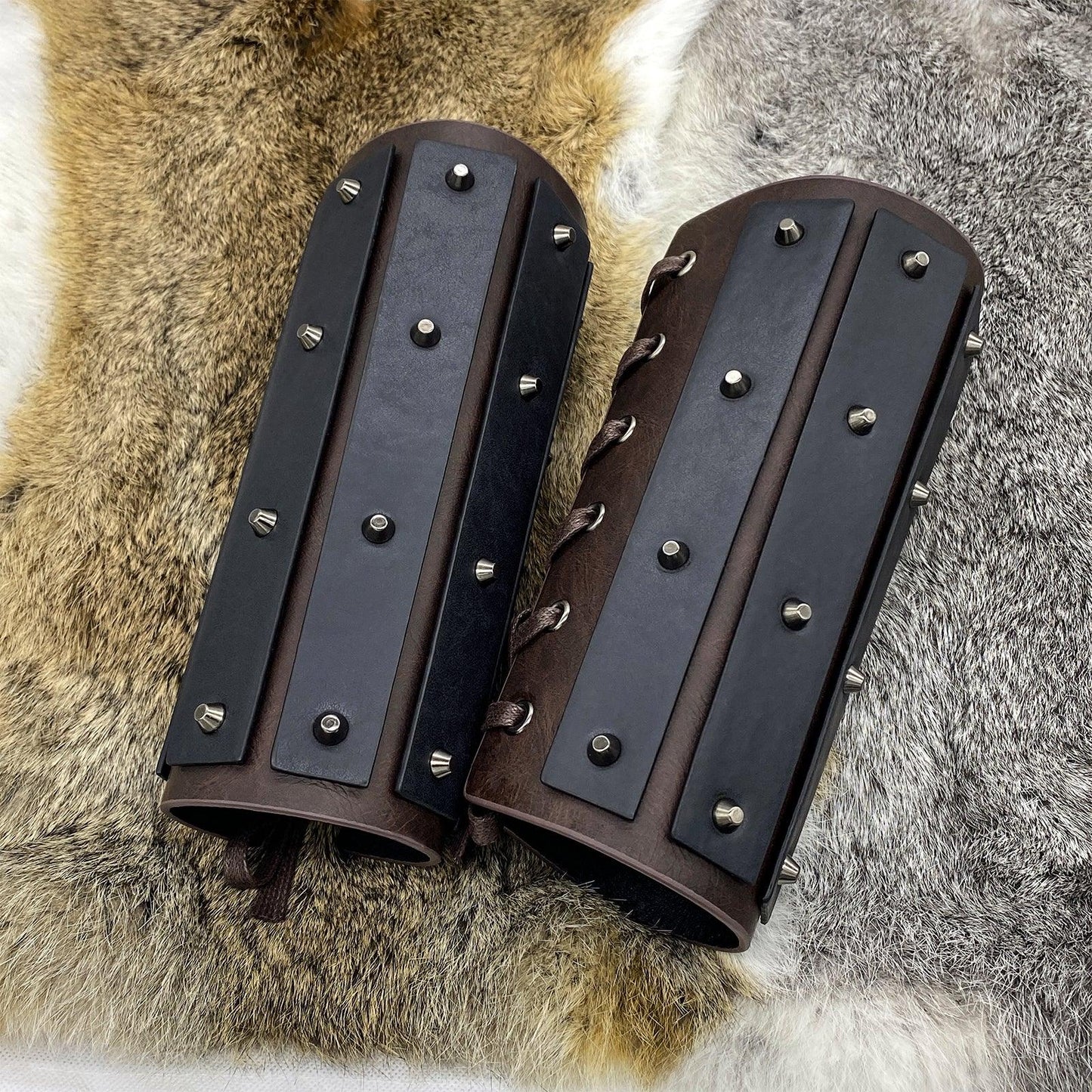 HiiFeuer Medieval Brigandine Arm Guards, Mercenary Faux Leather Gauntlet, Vintage Renaissance Knight Arm Bracers