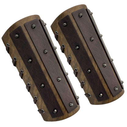 HiiFeuer Medieval Brigandine Arm Guards, Mercenary Faux Leather Gauntlet, Vintage Renaissance Knight Arm Bracers