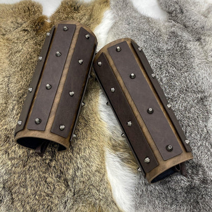 HiiFeuer Medieval Brigandine Arm Guards, Mercenary Faux Leather Gauntlet, Vintage Renaissance Knight Arm Bracers
