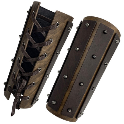 HiiFeuer Medieval Brigandine Arm Guards, Mercenary Faux Leather Gauntlet, Vintage Renaissance Knight Arm Bracers