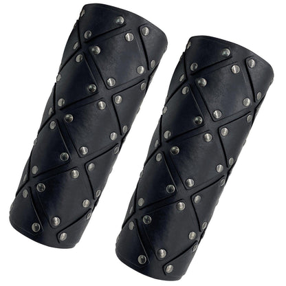 HiiFeuer Medieval Brigandine Arm Guards, Mercenary Faux Leather Gauntlet, Vintage Renaissance Knight Arm Bracers