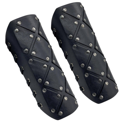 HiiFeuer Medieval Brigandine Arm Guards, Mercenary Faux Leather Gauntlet, Vintage Renaissance Knight Arm Bracers