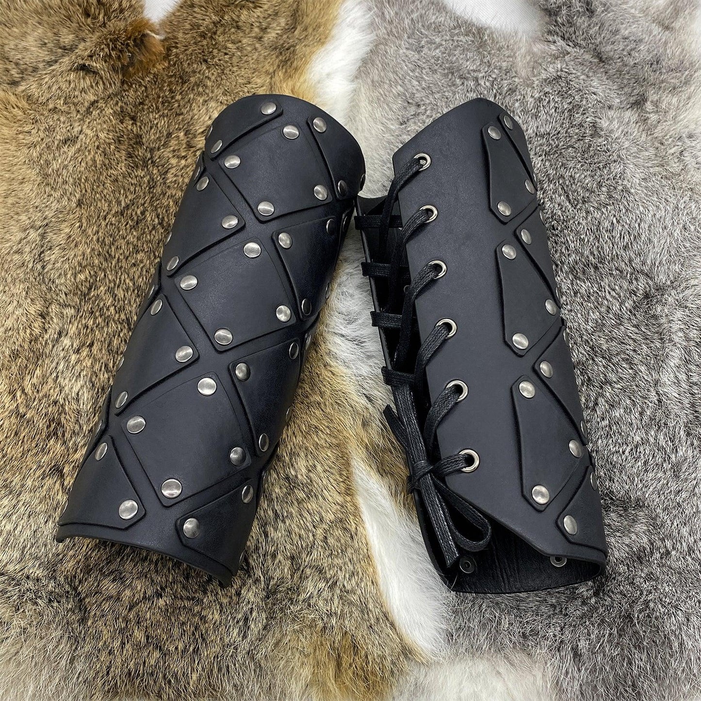 HiiFeuer Medieval Brigandine Arm Guards, Mercenary Faux Leather Gauntlet, Vintage Renaissance Knight Arm Bracers