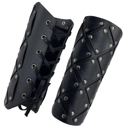 HiiFeuer Medieval Brigandine Arm Guards, Mercenary Faux Leather Gauntlet, Vintage Renaissance Knight Arm Bracers
