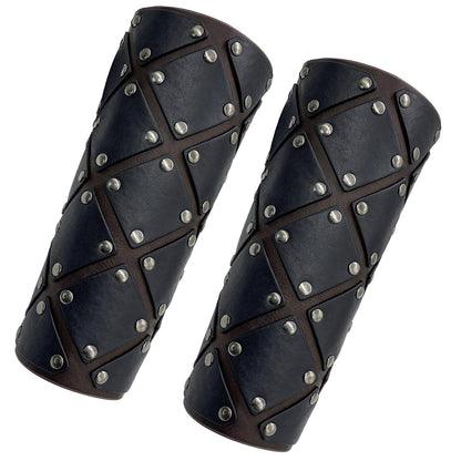 HiiFeuer Medieval Brigandine Arm Guards, Mercenary Faux Leather Gauntlet, Vintage Renaissance Knight Arm Bracers