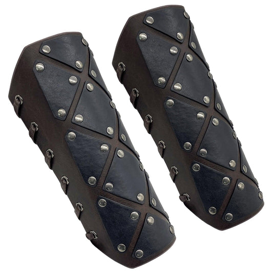 HiiFeuer Medieval Brigandine Arm Guards, Mercenary Faux Leather Gauntlet, Vintage Renaissance Knight Arm Bracers