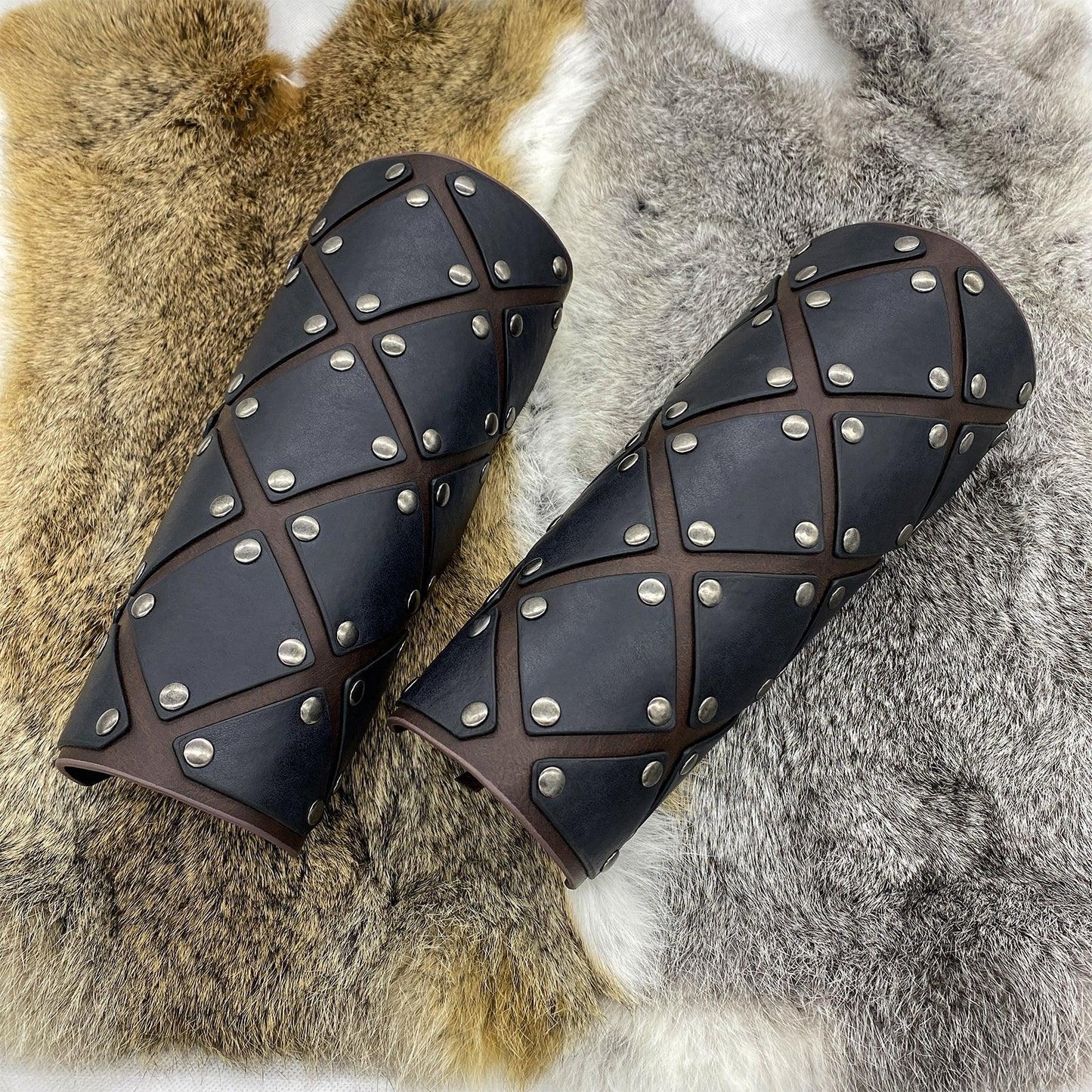 HiiFeuer Medieval Brigandine Arm Guards, Mercenary Faux Leather Gauntlet, Vintage Renaissance Knight Arm Bracers