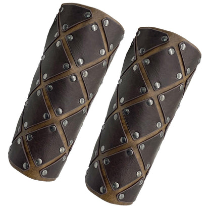 HiiFeuer Medieval Brigandine Arm Guards, Mercenary Faux Leather Gauntlet, Vintage Renaissance Knight Arm Bracers