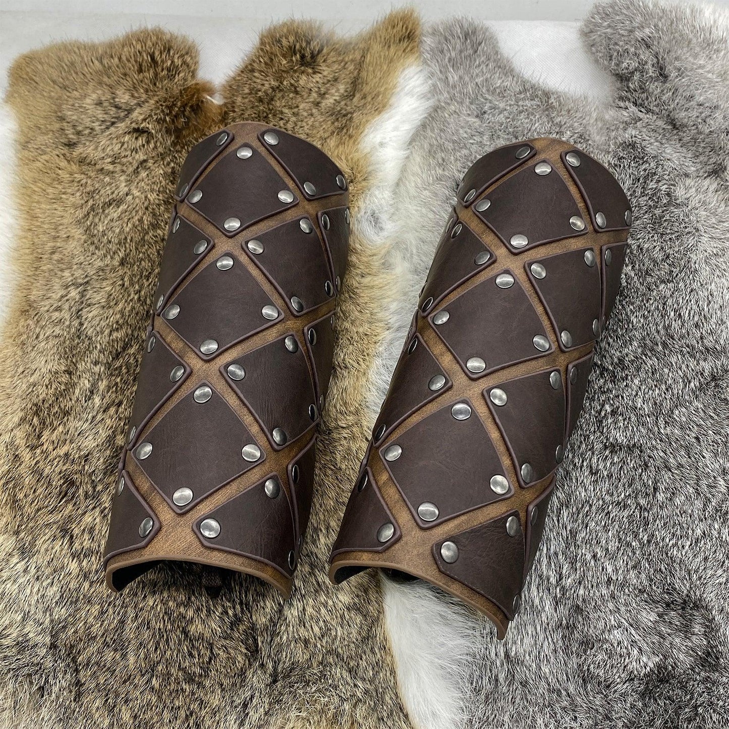 HiiFeuer Medieval Brigandine Arm Guards, Mercenary Faux Leather Gauntlet, Vintage Renaissance Knight Arm Bracers