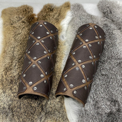 HiiFeuer Medieval Brigandine Arm Guards, Mercenary Faux Leather Gauntlet, Vintage Renaissance Knight Arm Bracers
