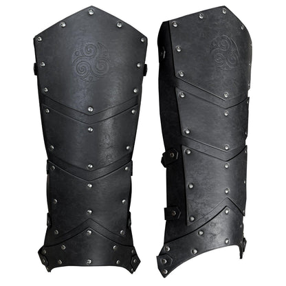 HiiFeuer Medieval Faux Leather Leg Gaiters, Vintage Middle Ages Knight Leg Armor, Mercenary Leg Guards for LARP