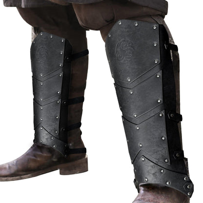 HiiFeuer Medieval Faux Leather Leg Gaiters, Vintage Middle Ages Knight Leg Armor, Mercenary Leg Guards for LARP