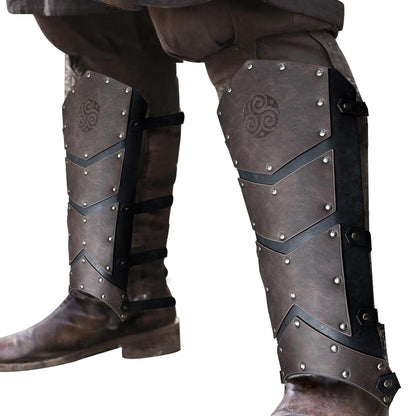 HiiFeuer Medieval Faux Leather Leg Gaiters, Vintage Middle Ages Knight Leg Armor, Mercenary Leg Guards for LARP