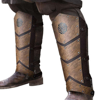 HiiFeuer Medieval Faux Leather Leg Gaiters, Vintage Middle Ages Knight Leg Armor, Mercenary Leg Guards for LARP
